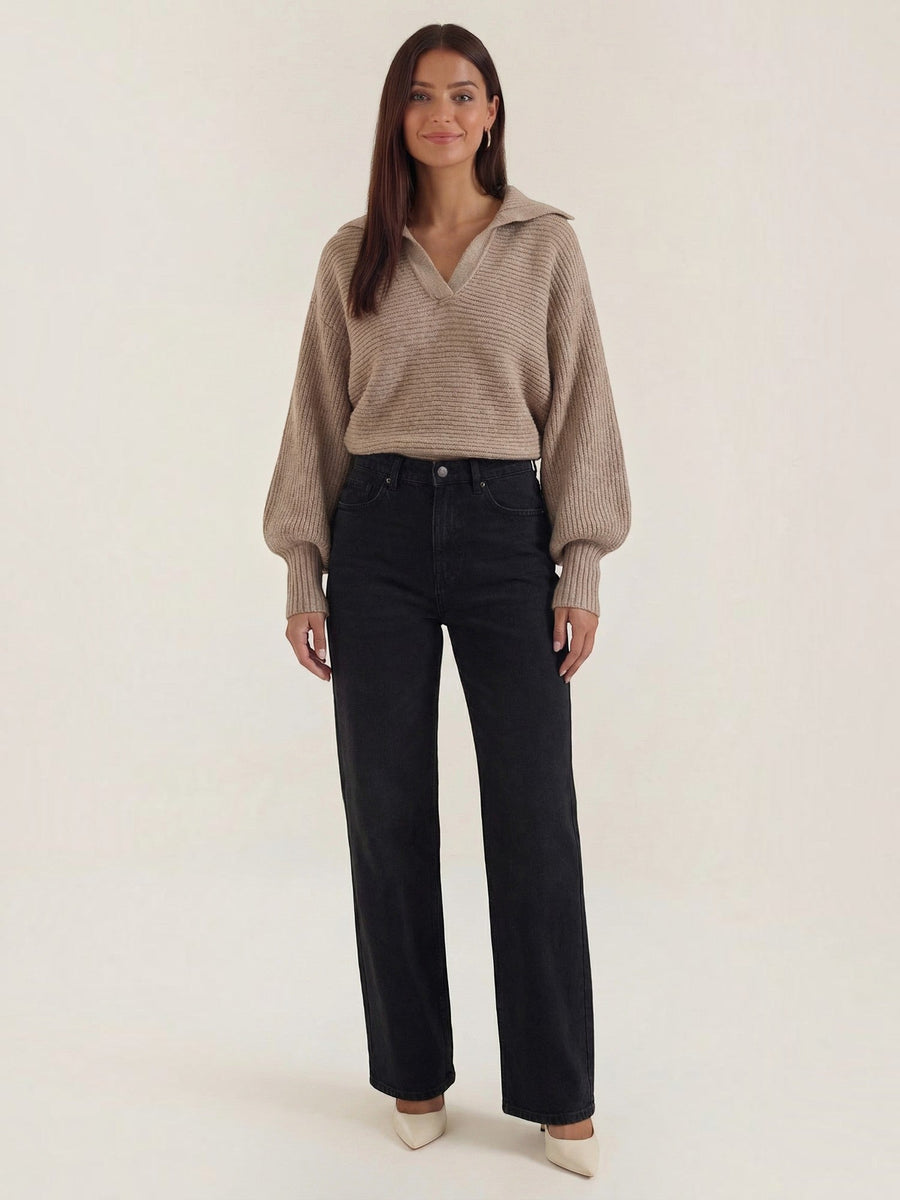 Pauline Polo Collar Balloon Sleeve Sweater