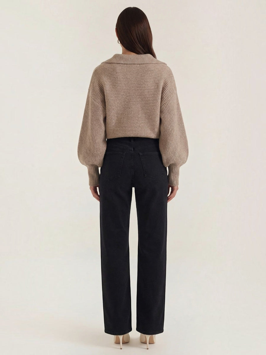 Pauline Polo Collar Balloon Sleeve Sweater