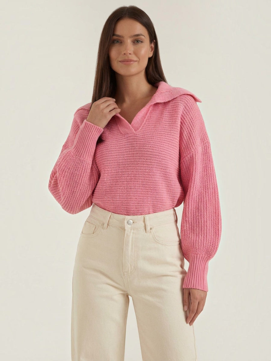 Pauline Polo Collar Balloon Sleeve Sweater