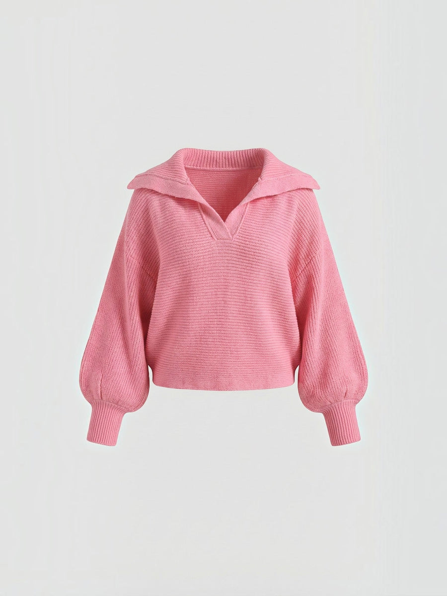 Pauline Polo Collar Balloon Sleeve Sweater