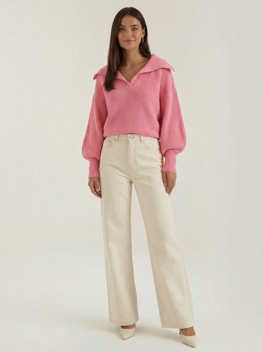 Pauline Polo Collar Balloon Sleeve Sweater
