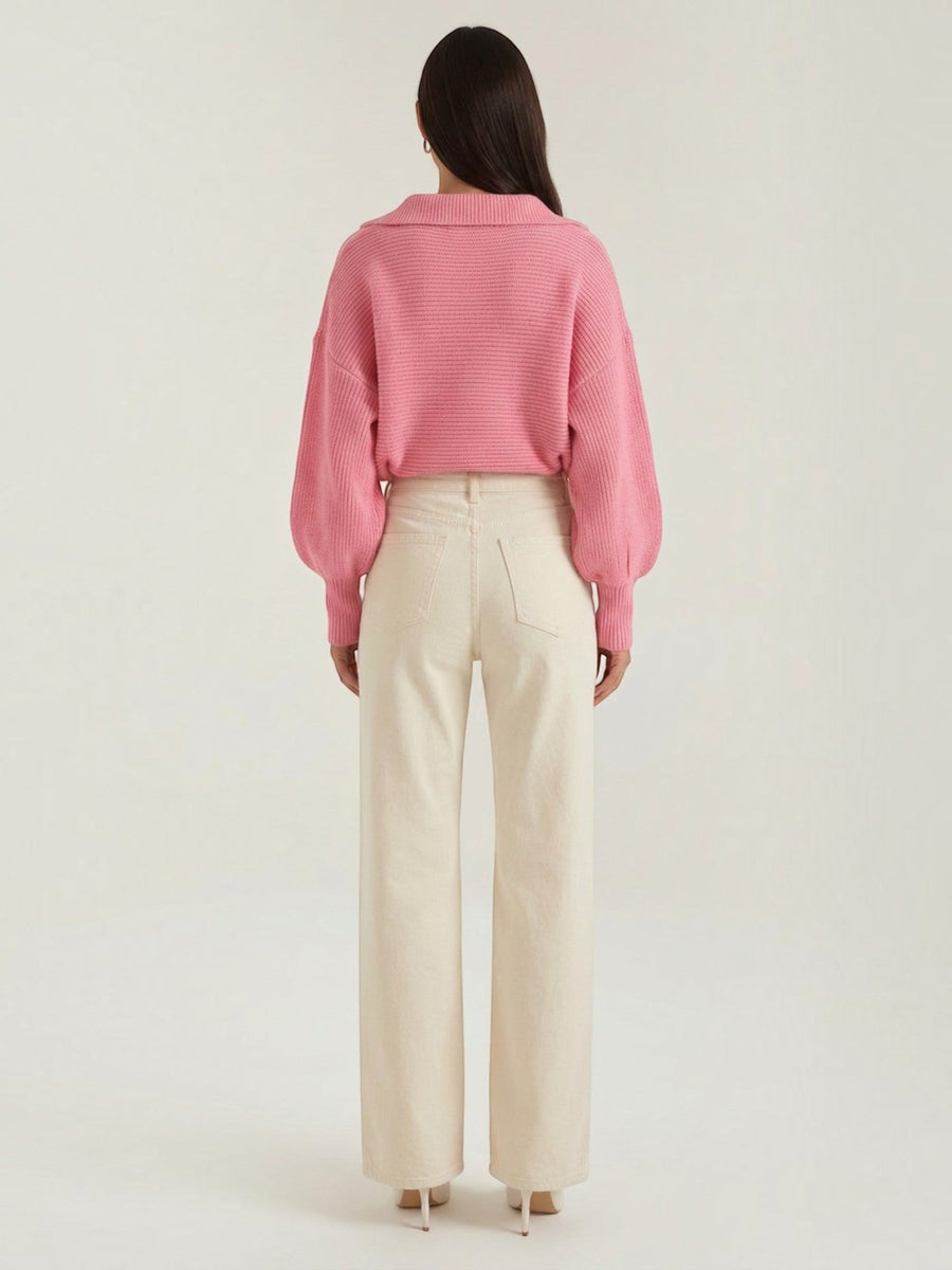 Pauline Polo Collar Balloon Sleeve Sweater