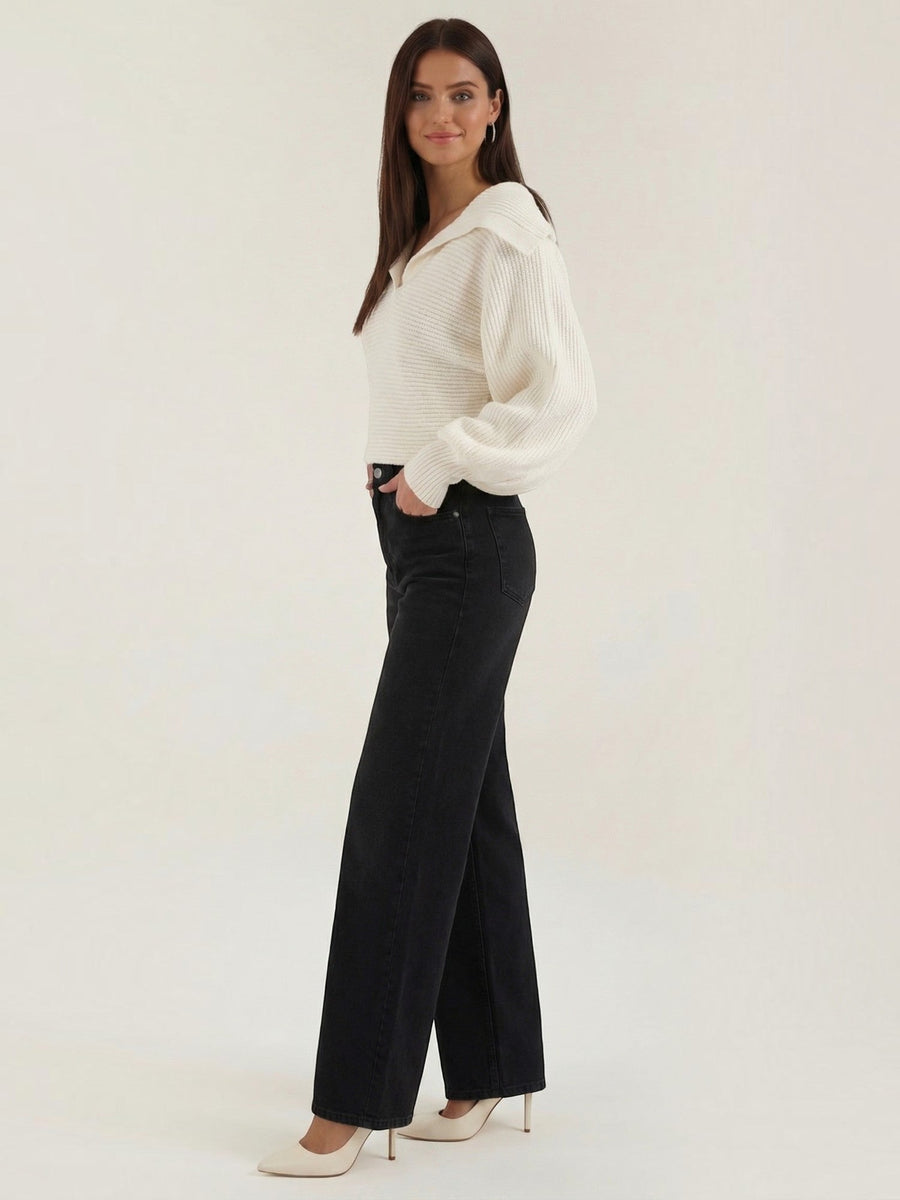 Pauline Polo Collar Balloon Sleeve Sweater