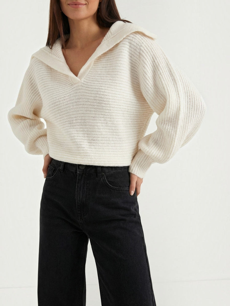 Pauline Polo Collar Balloon Sleeve Sweater