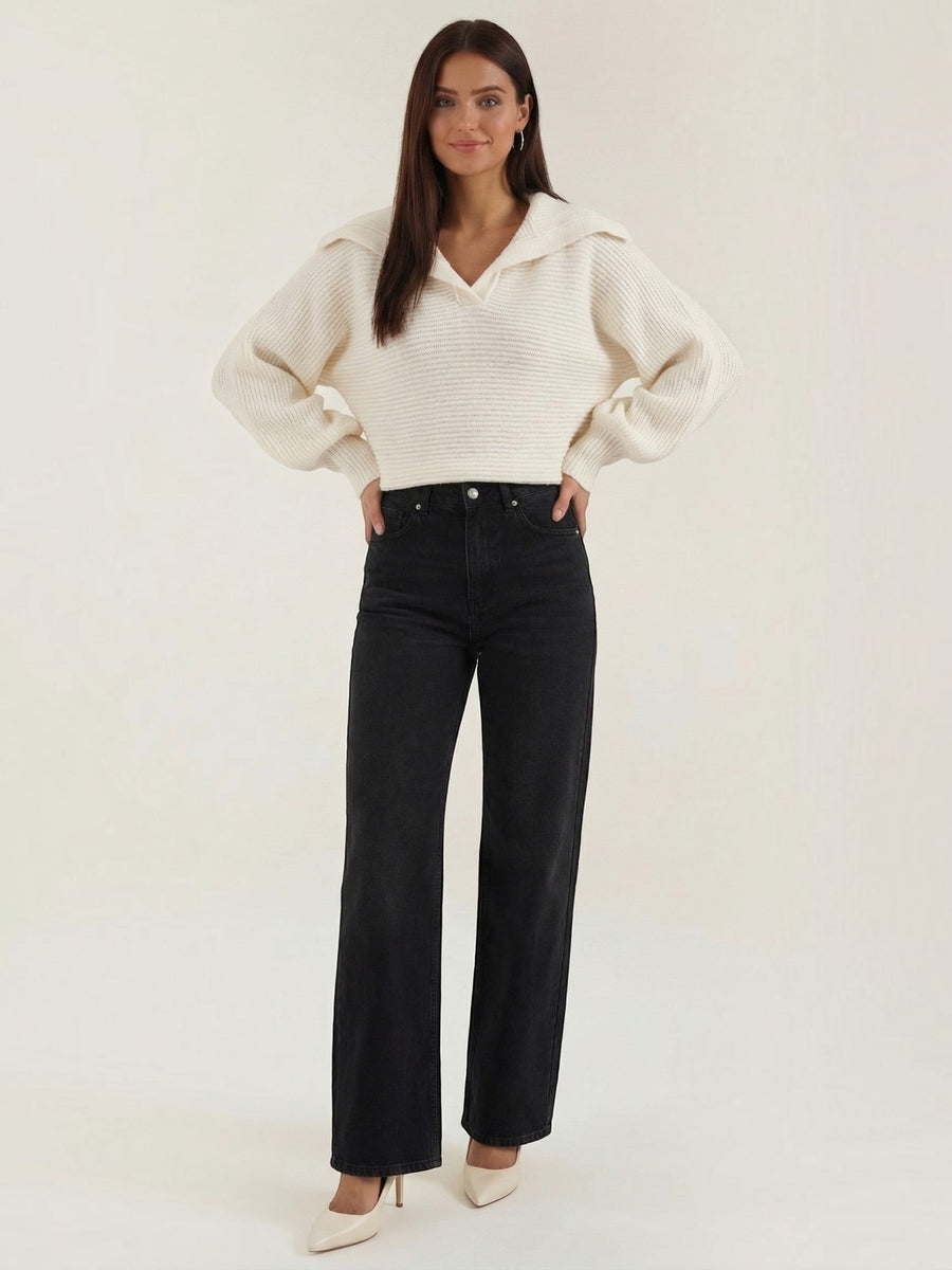 Pauline Polo Collar Balloon Sleeve Sweater