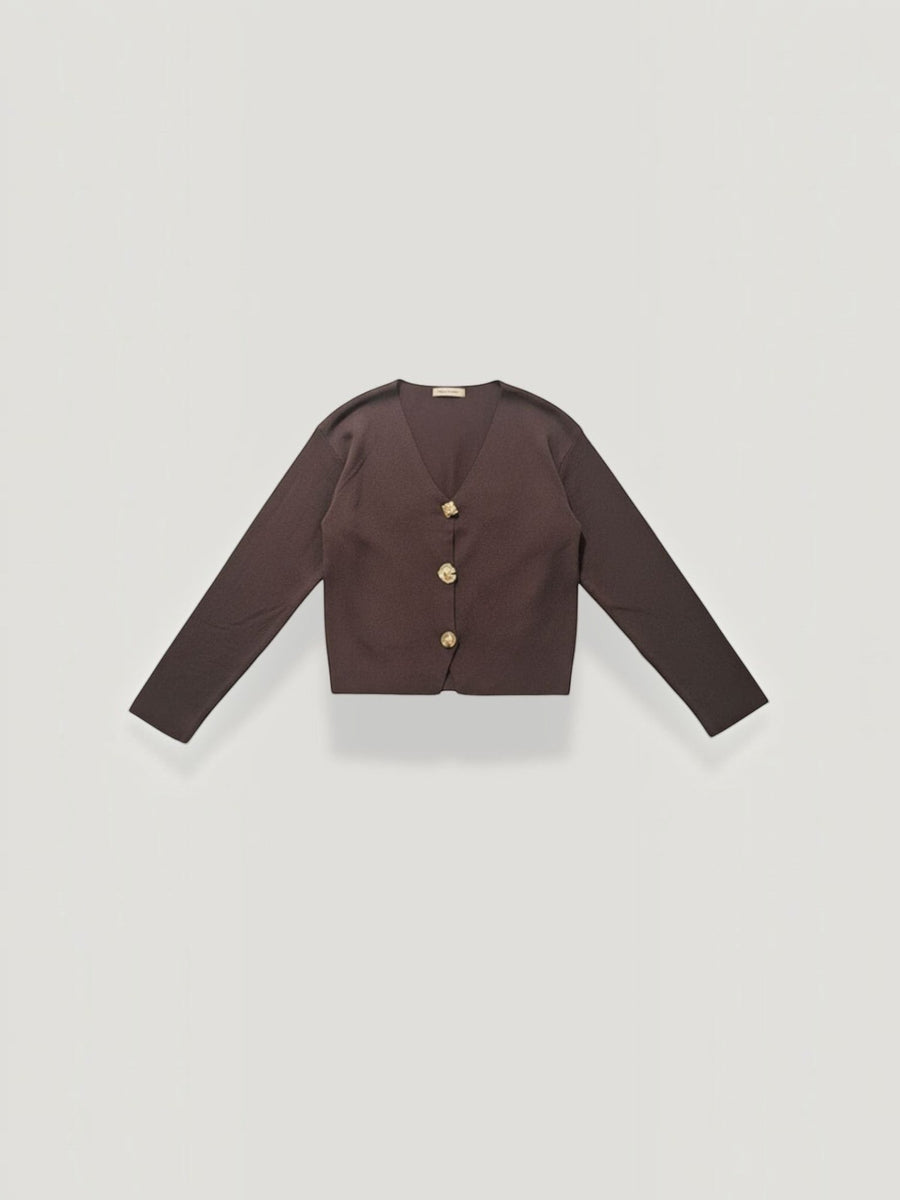 Phyllis Gold Button Cropped V Neck Cardigan