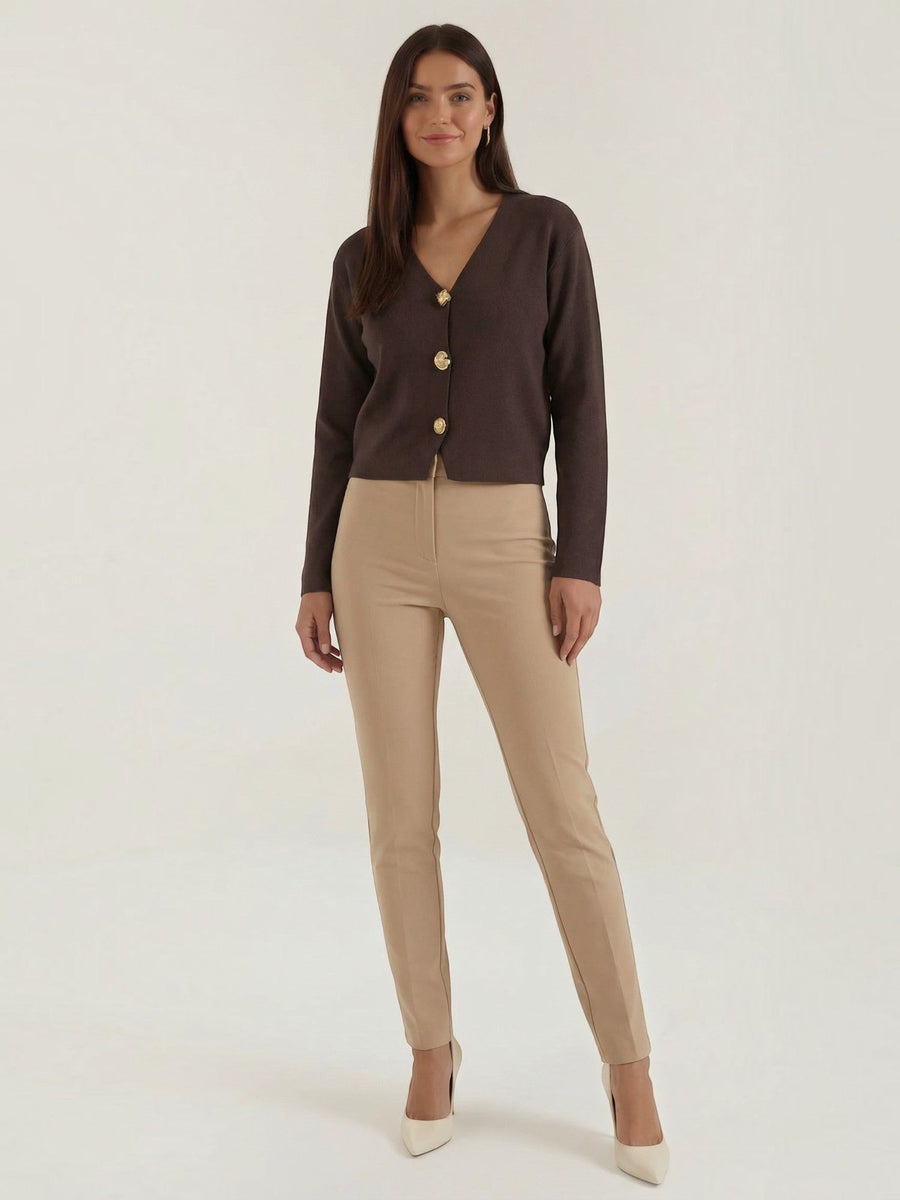 Phyllis Gold Button Cropped V Neck Cardigan