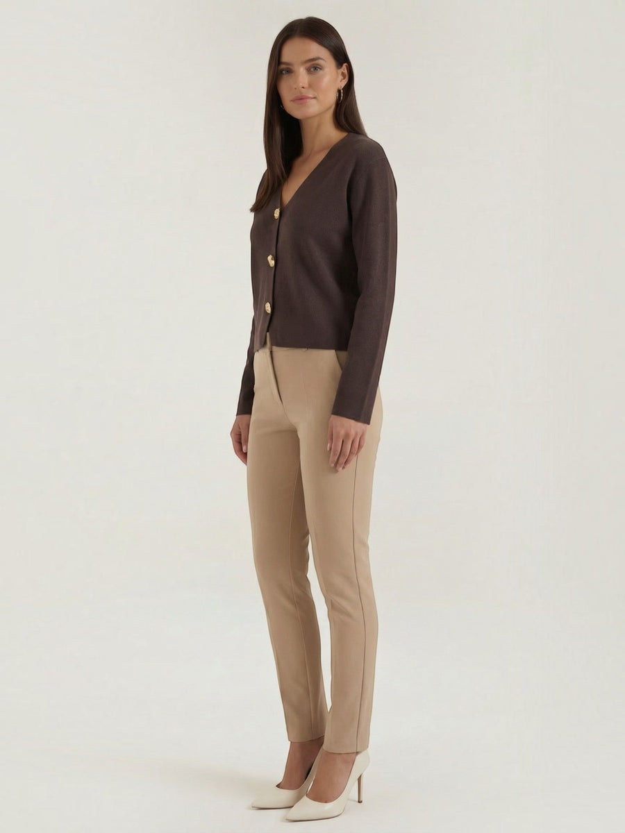 Phyllis Gold Button Cropped V Neck Cardigan