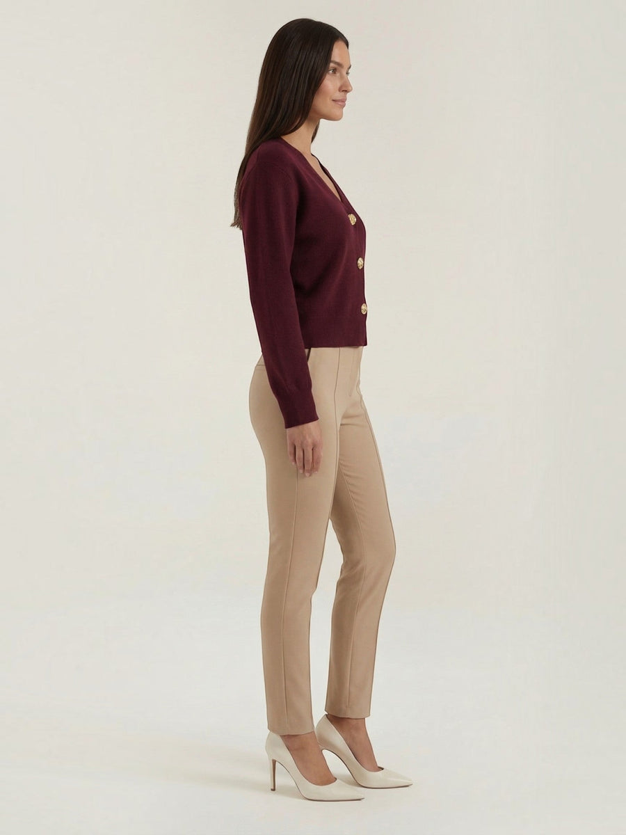 Phyllis Gold Button Cropped V Neck Cardigan