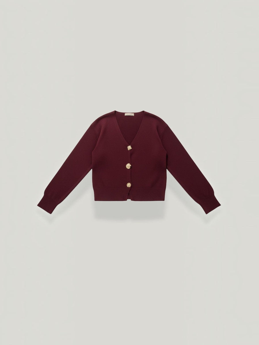 Phyllis Gold Button Cropped V Neck Cardigan
