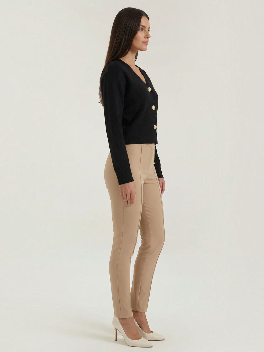 Phyllis Gold Button Cropped V Neck Cardigan