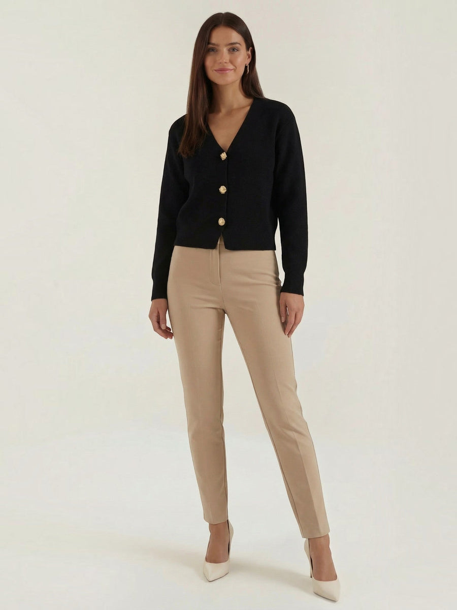 Phyllis Gold Button Cropped V Neck Cardigan