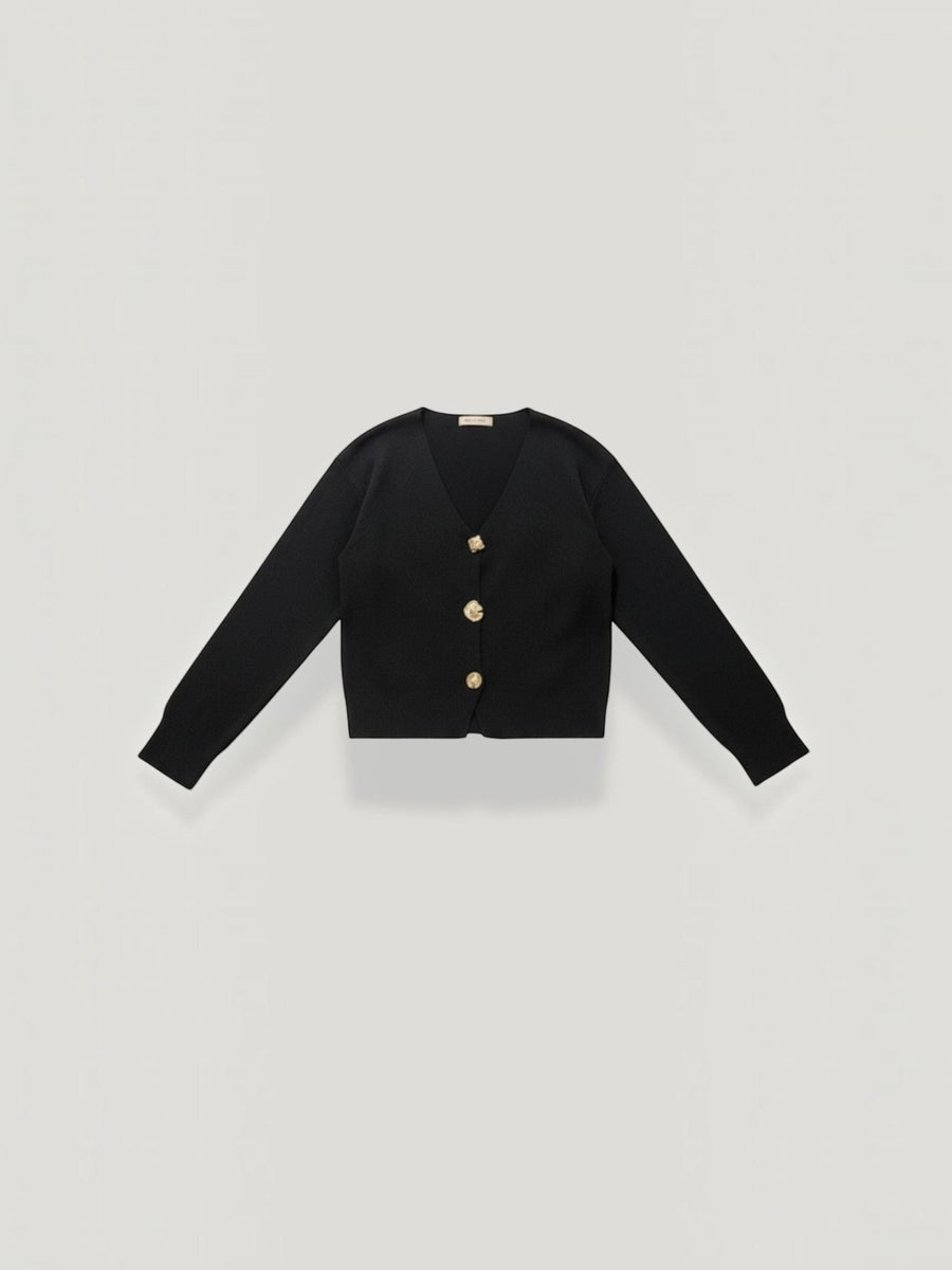 Phyllis Gold Button Cropped V Neck Cardigan