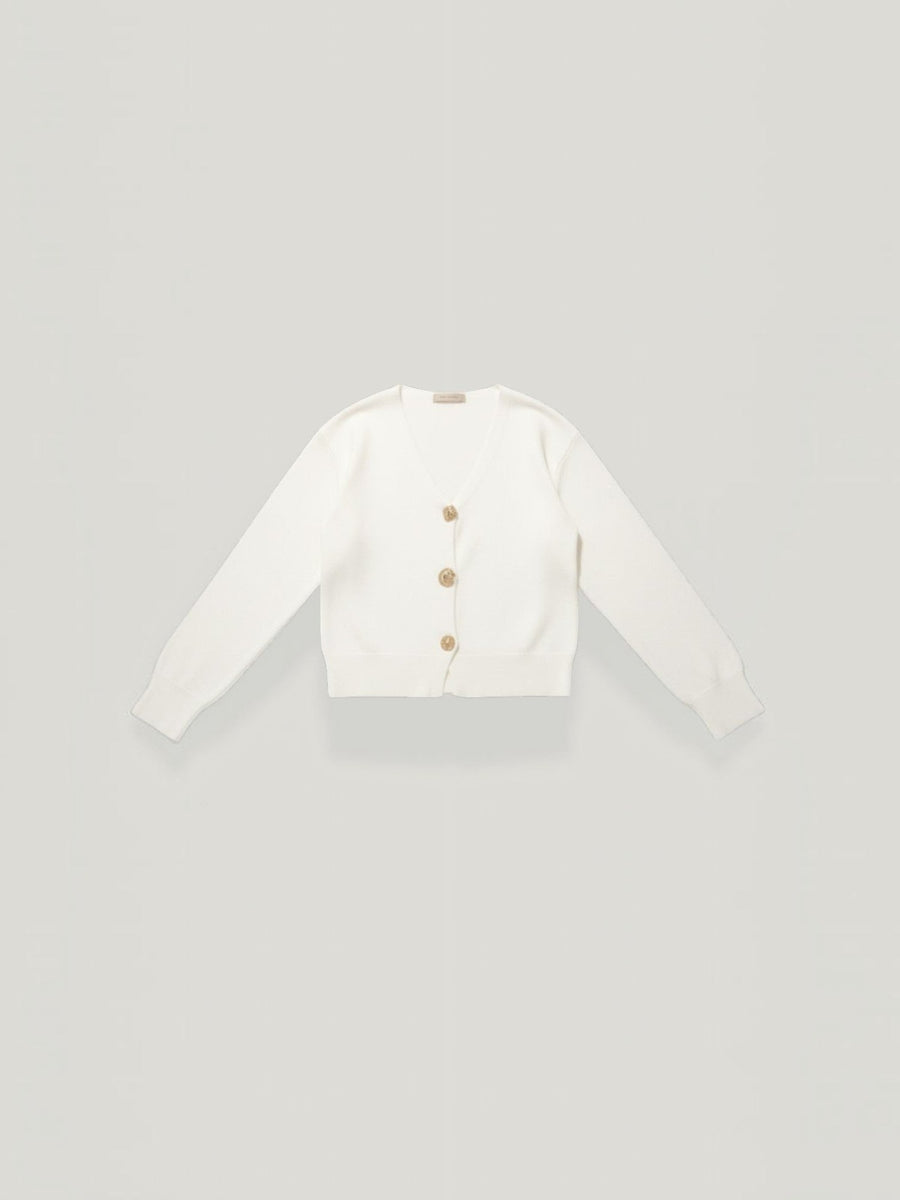 Phyllis Gold Button Cropped V Neck Cardigan