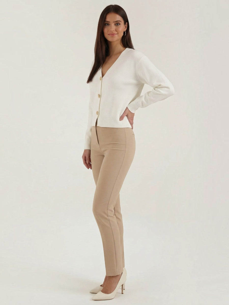 Phyllis Gold Button Cropped V Neck Cardigan