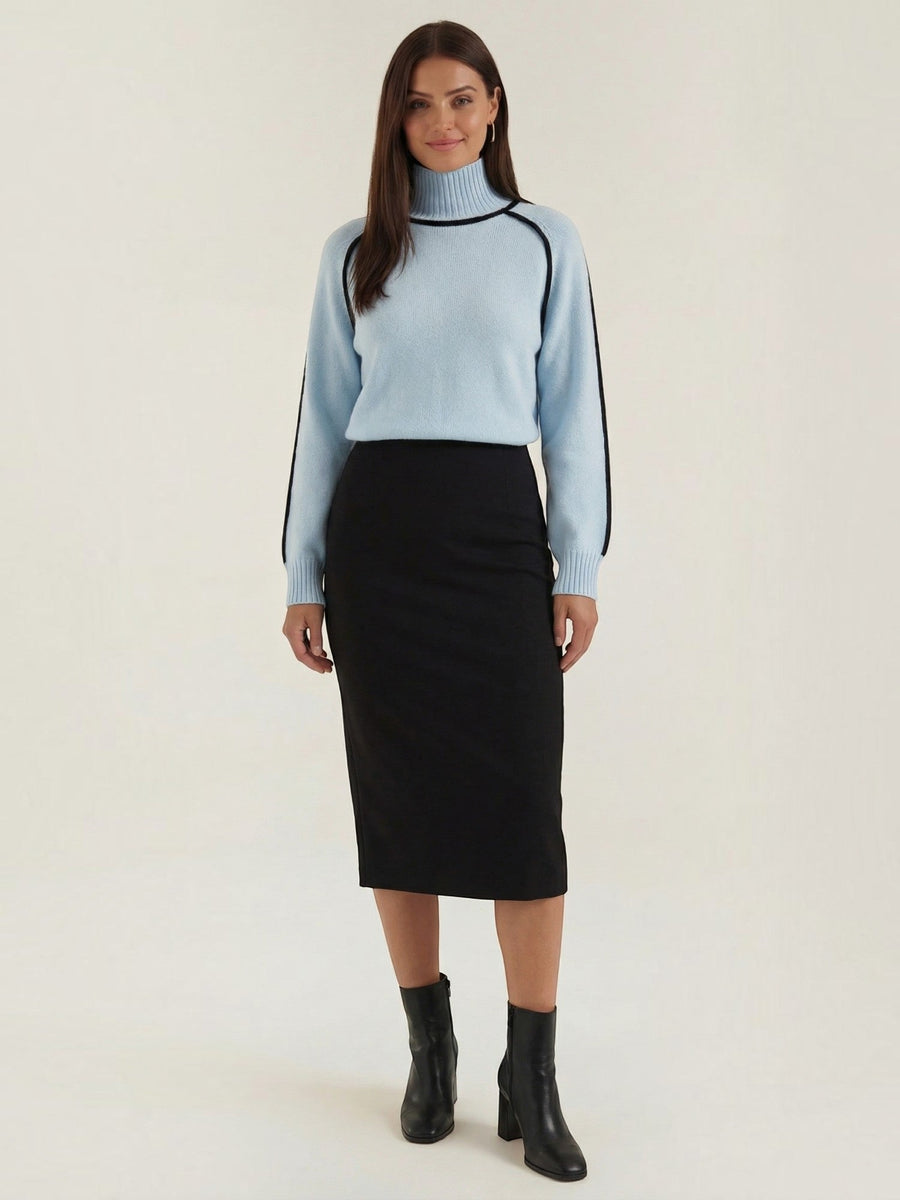 Rachel Contrast Stripe Cropped Turtleneck Sweater