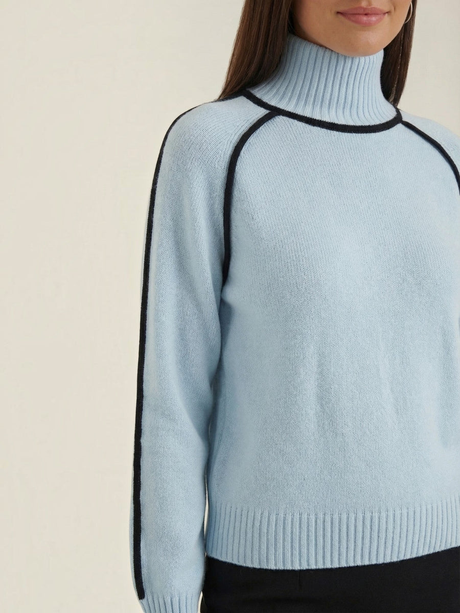 Rachel Contrast Stripe Cropped Turtleneck Sweater