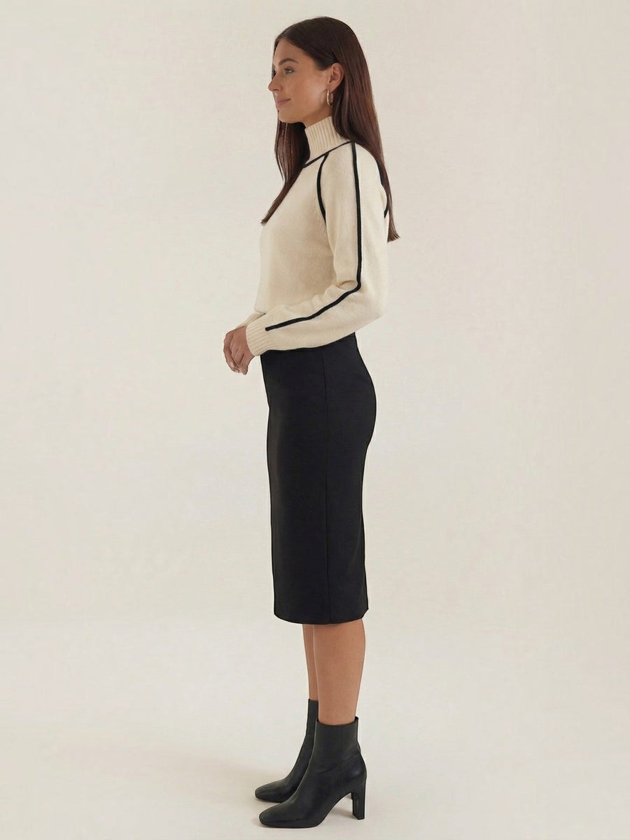 Rachel Contrast Stripe Cropped Turtleneck Sweater