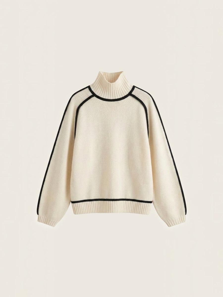 Rachel Contrast Stripe Cropped Turtleneck Sweater