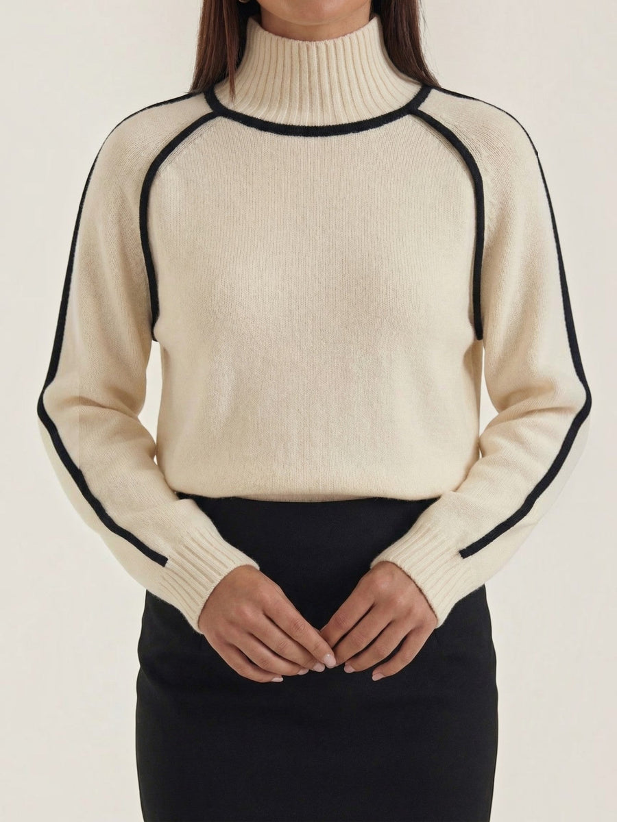 Rachel Contrast Stripe Cropped Turtleneck Sweater
