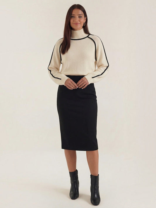 Rachel Contrast Stripe Cropped Turtleneck Sweater
