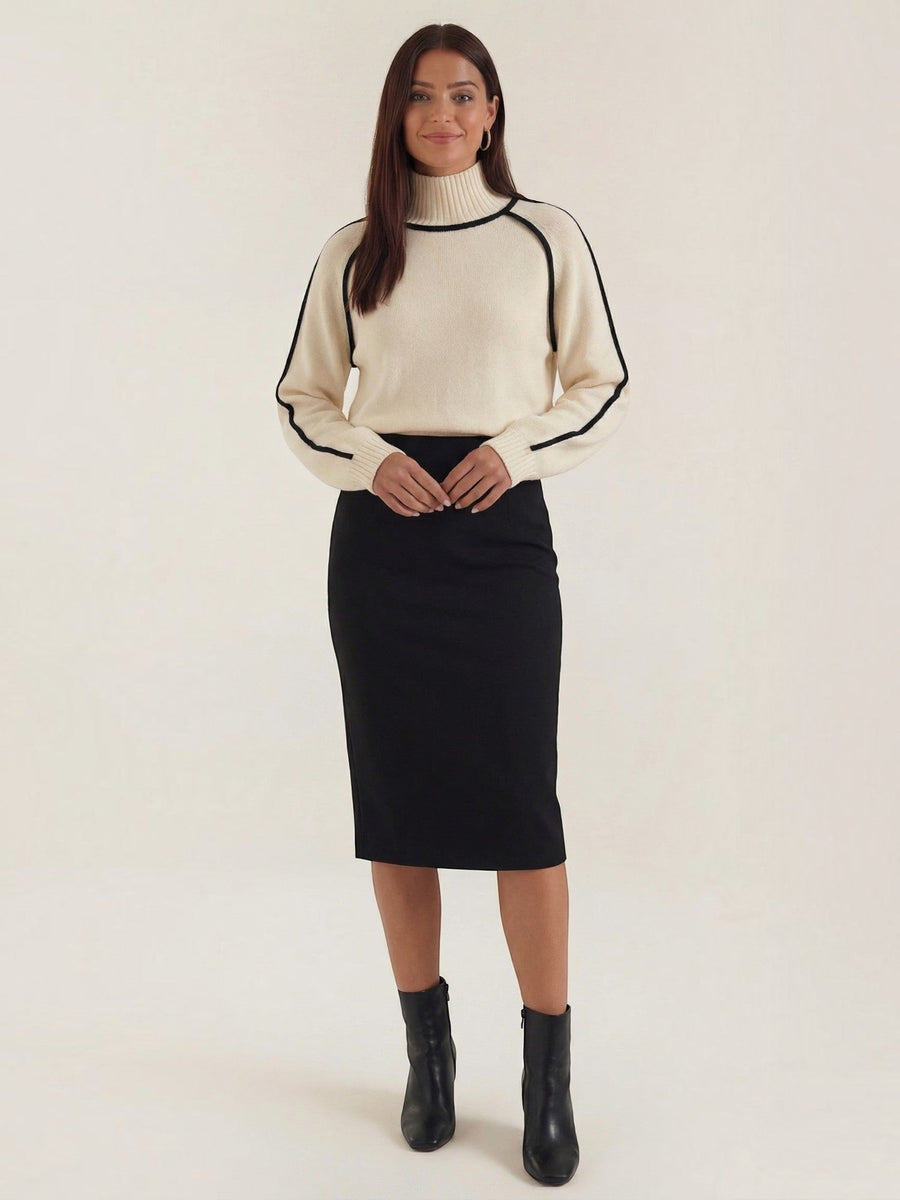 Rachel Contrast Stripe Cropped Turtleneck Sweater