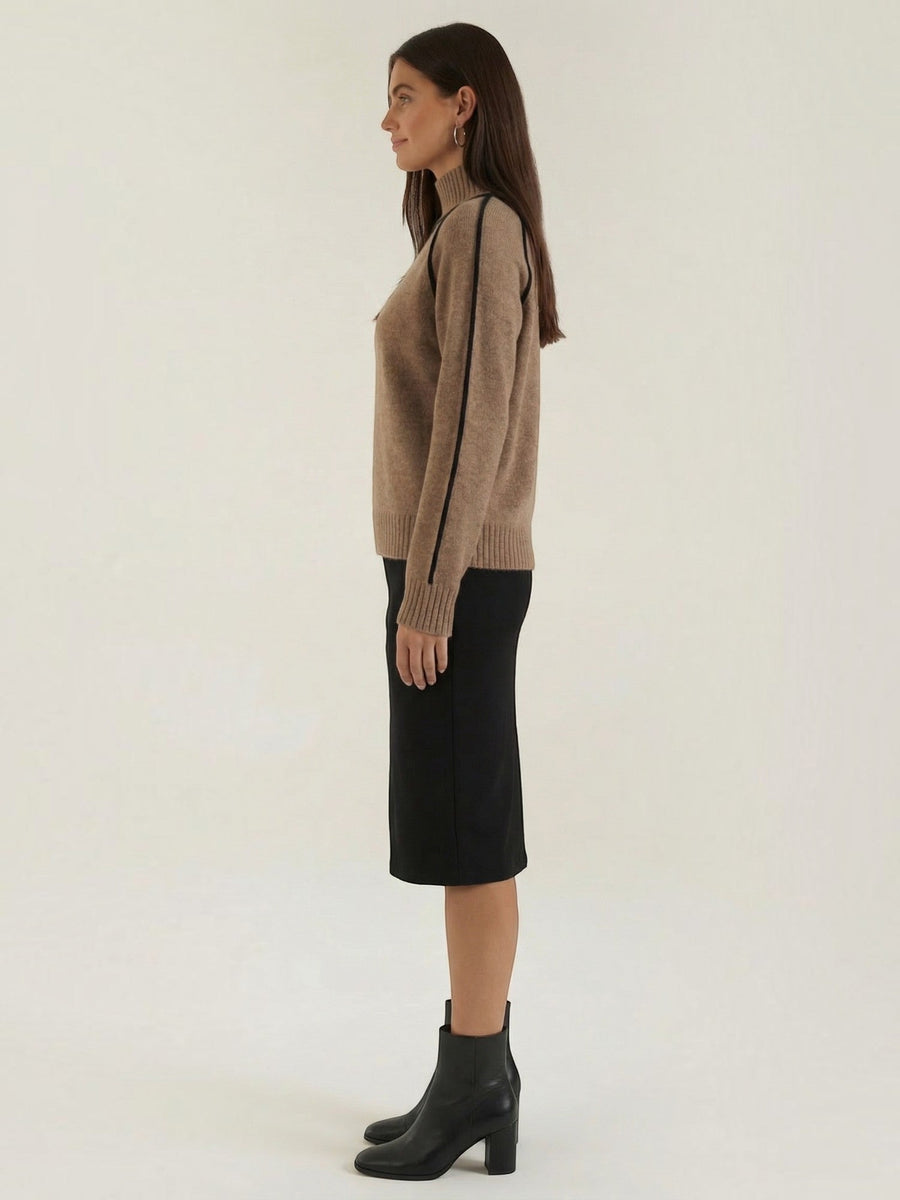 Rachel Contrast Stripe Cropped Turtleneck Sweater