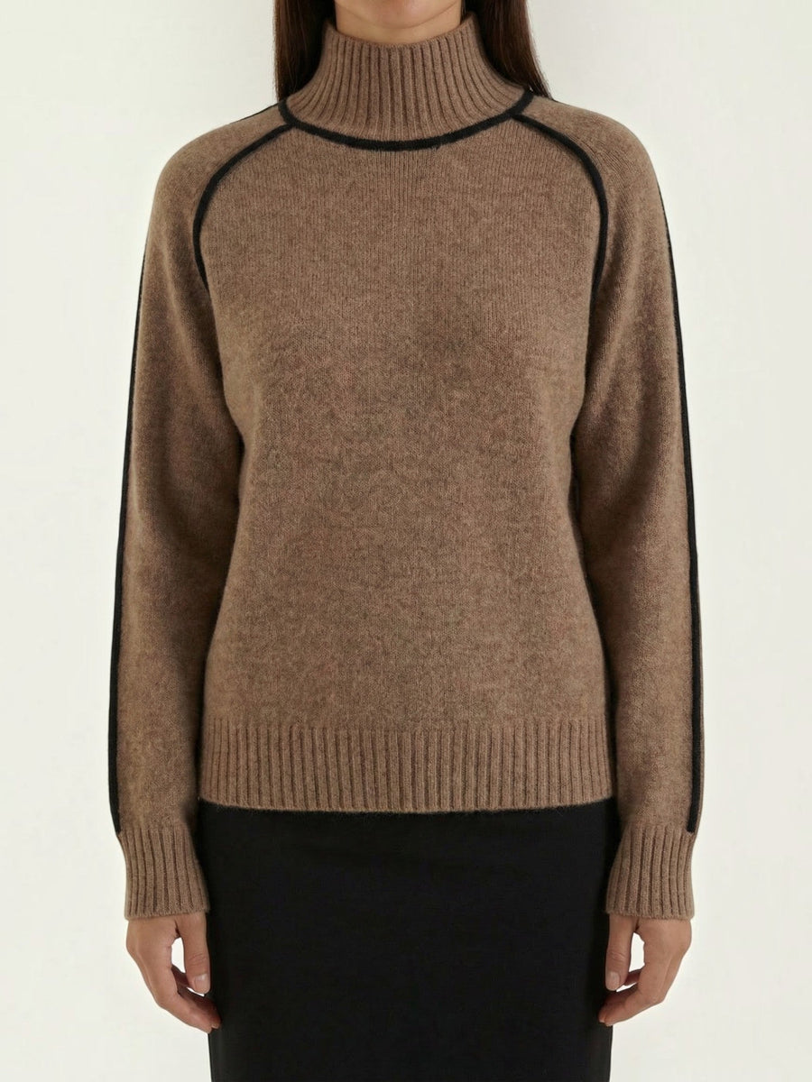 Rachel Contrast Stripe Cropped Turtleneck Sweater