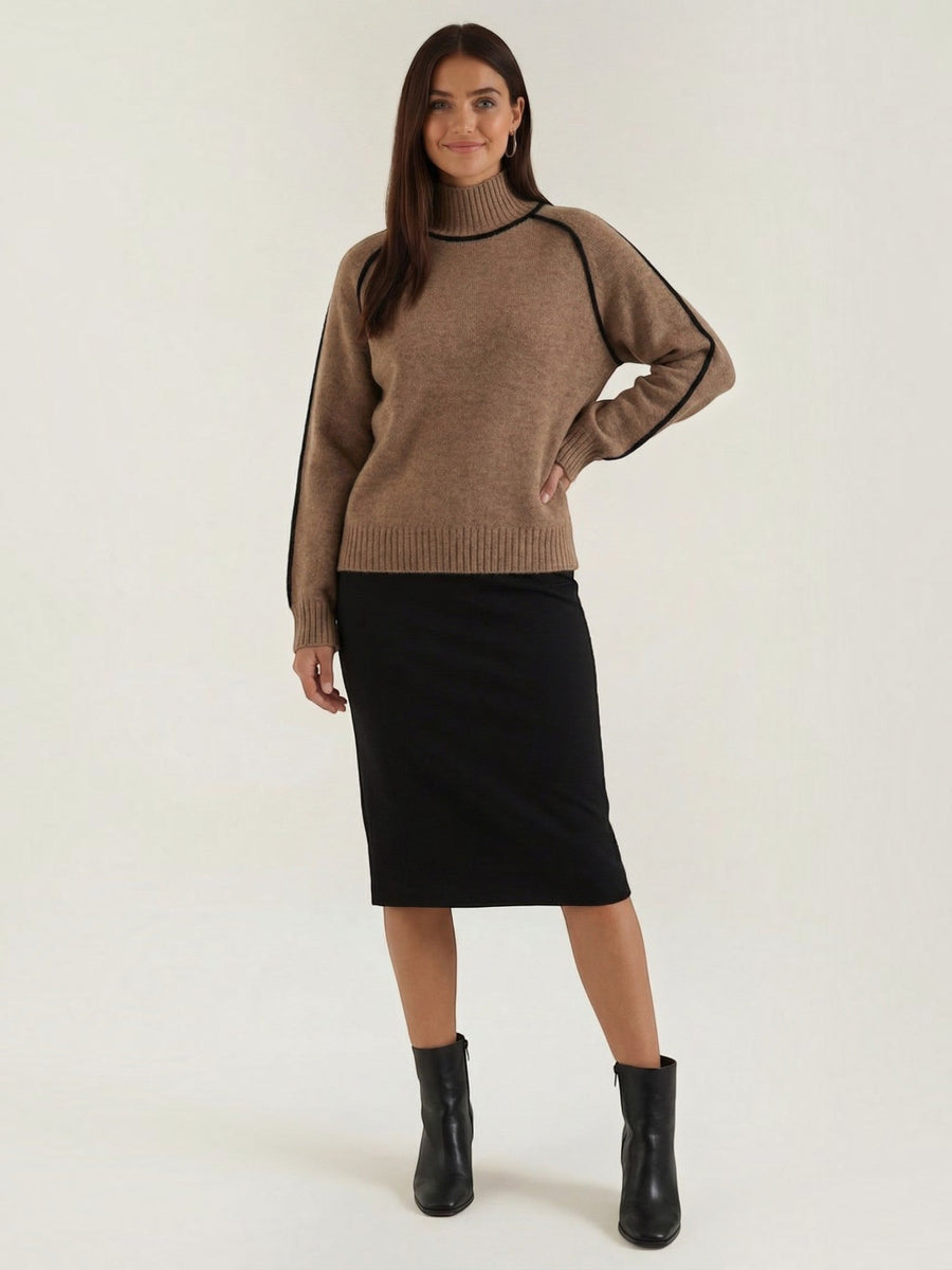 Rachel Contrast Stripe Cropped Turtleneck Sweater