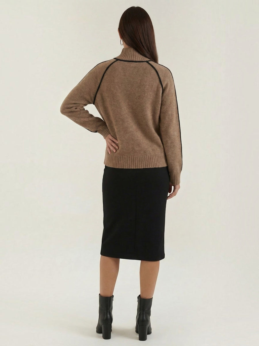 Rachel Contrast Stripe Cropped Turtleneck Sweater