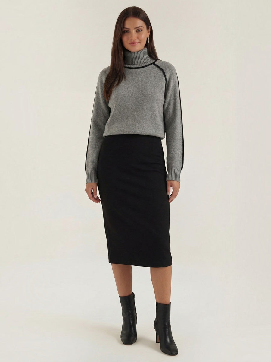 Rachel Contrast Stripe Cropped Turtleneck Sweater