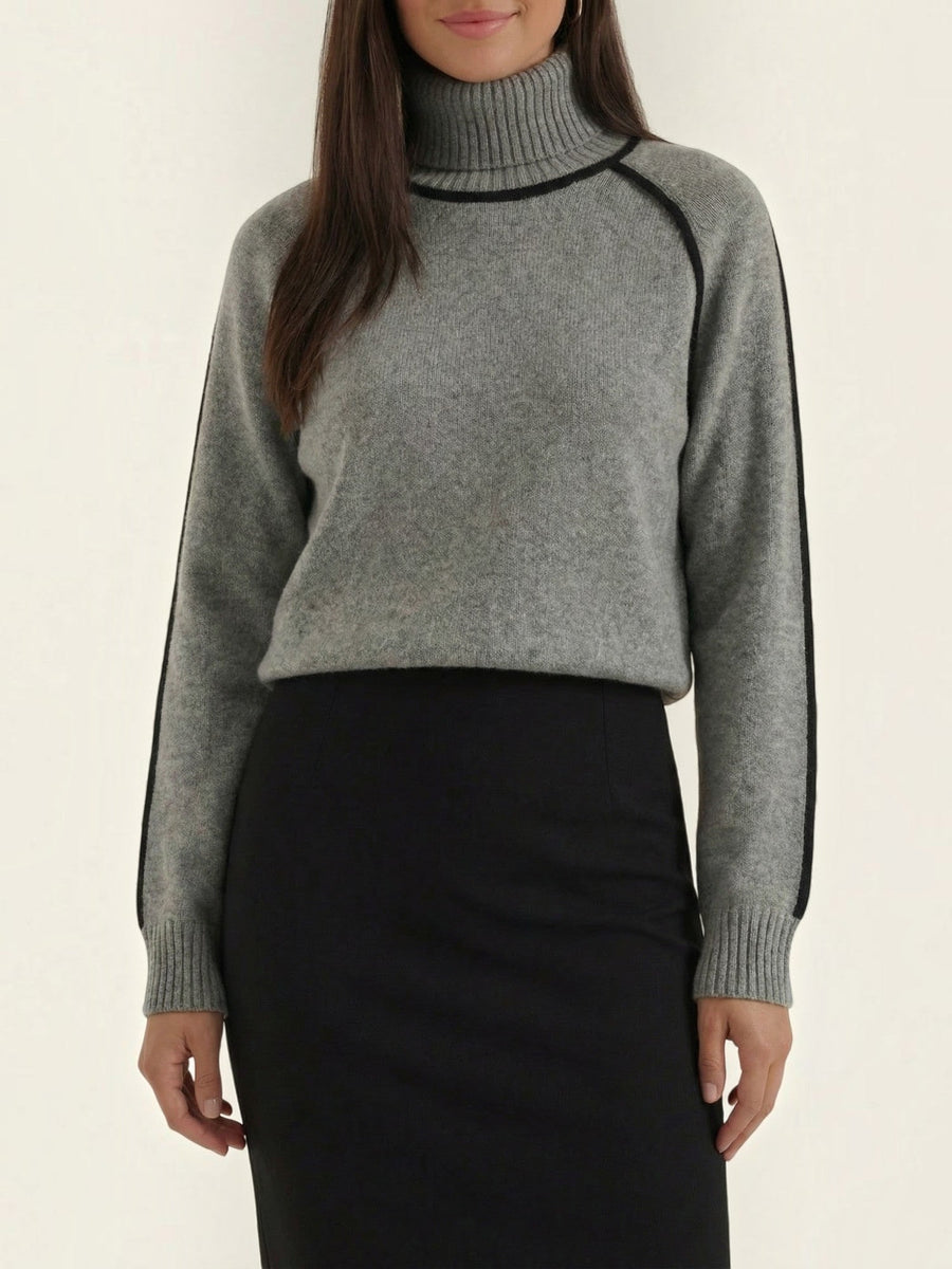 Rachel Contrast Stripe Cropped Turtleneck Sweater