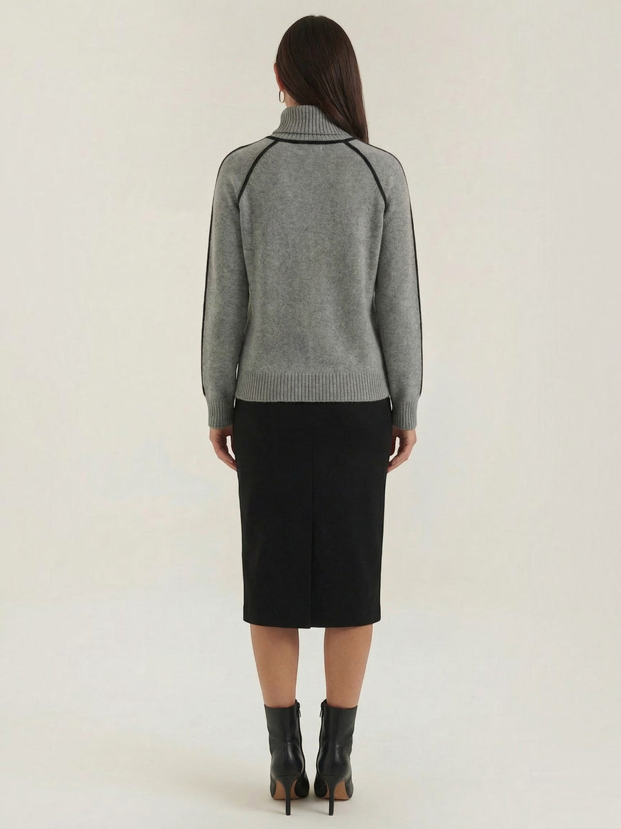 Rachel Contrast Stripe Cropped Turtleneck Sweater