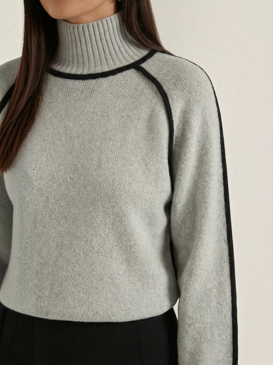Rachel Contrast Stripe Cropped Turtleneck Sweater