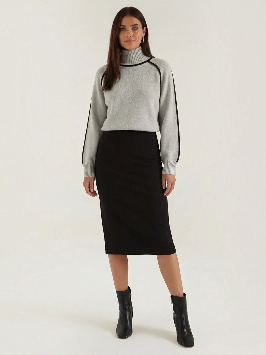 Rachel Contrast Stripe Cropped Turtleneck Sweater