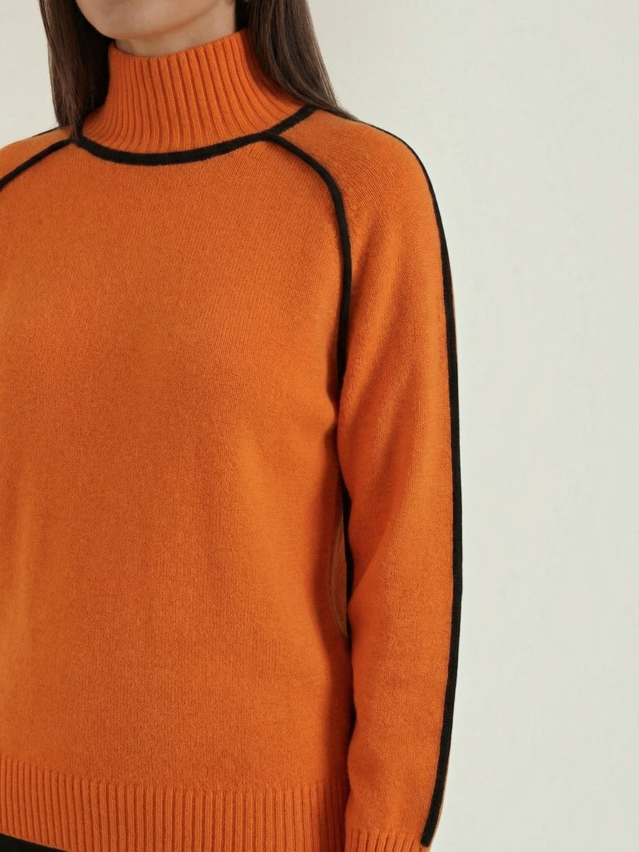Rachel Contrast Stripe Cropped Turtleneck Sweater