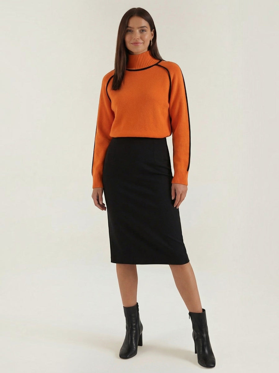 Rachel Contrast Stripe Cropped Turtleneck Sweater