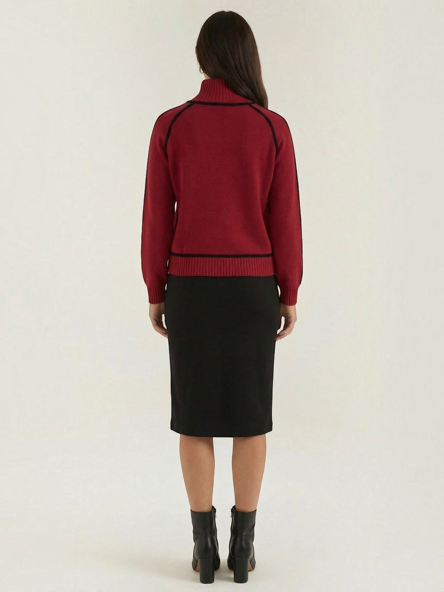Rachel Contrast Stripe Cropped Turtleneck Sweater