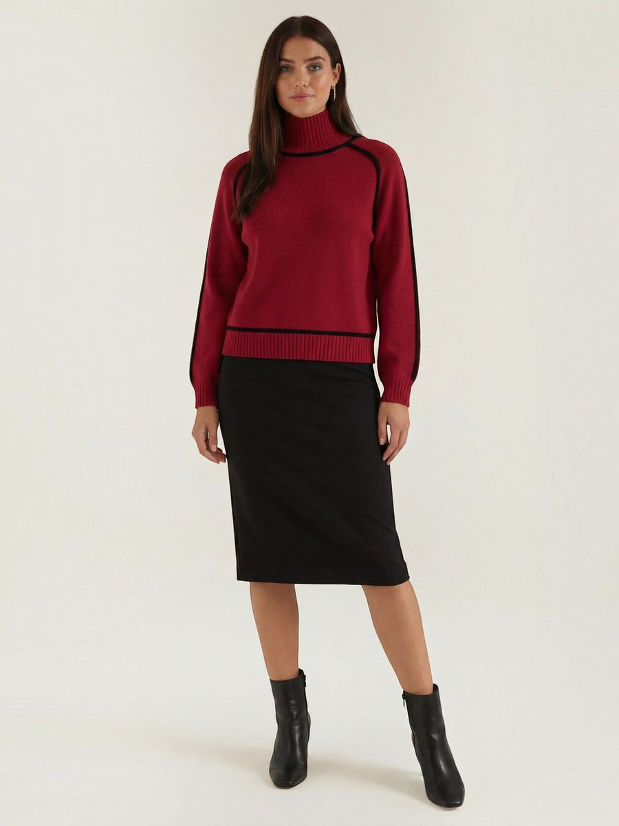 Rachel Contrast Stripe Cropped Turtleneck Sweater