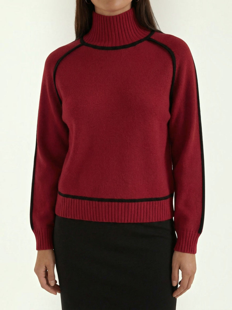 Rachel Contrast Stripe Cropped Turtleneck Sweater