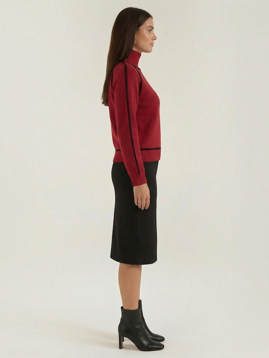 Rachel Contrast Stripe Cropped Turtleneck Sweater