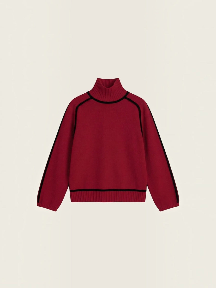 Rachel Contrast Stripe Cropped Turtleneck Sweater
