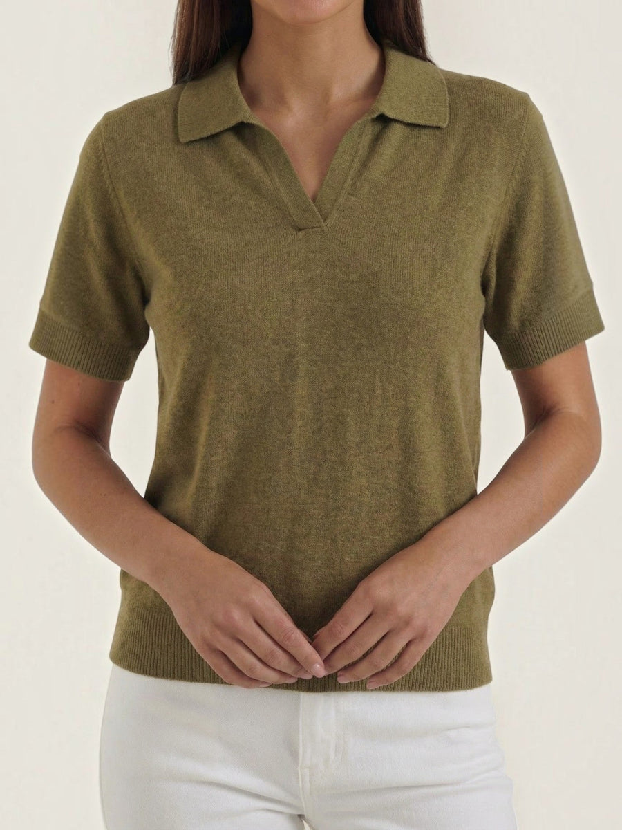 Rita Short Sleeve Knit Polo Top