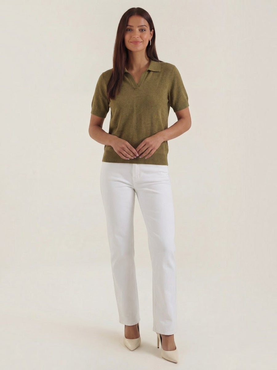 Rita Short Sleeve Knit Polo Top