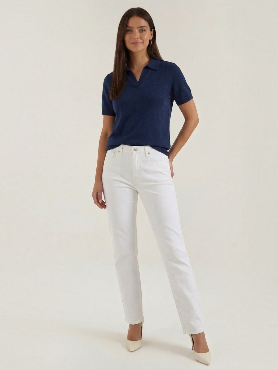 Rita Short Sleeve Knit Polo Top