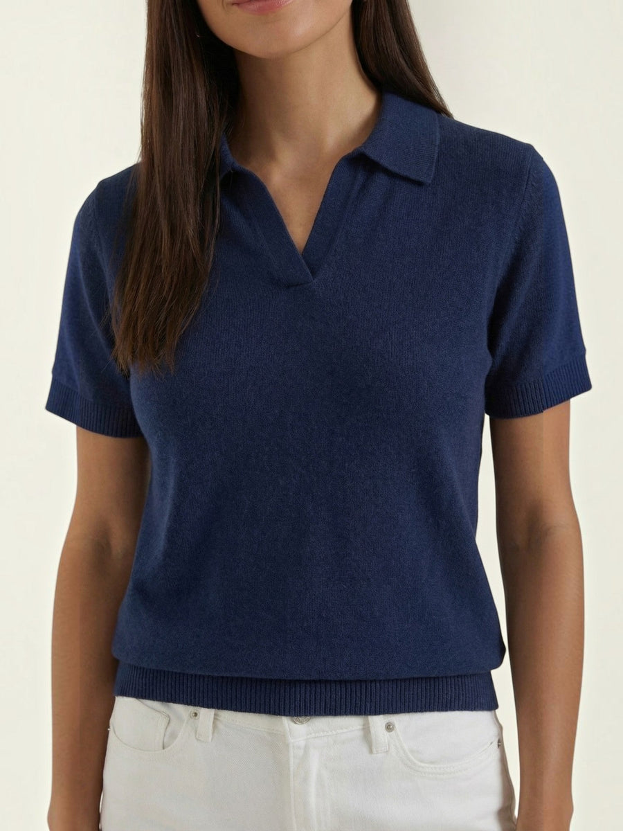 Rita Short Sleeve Knit Polo Top