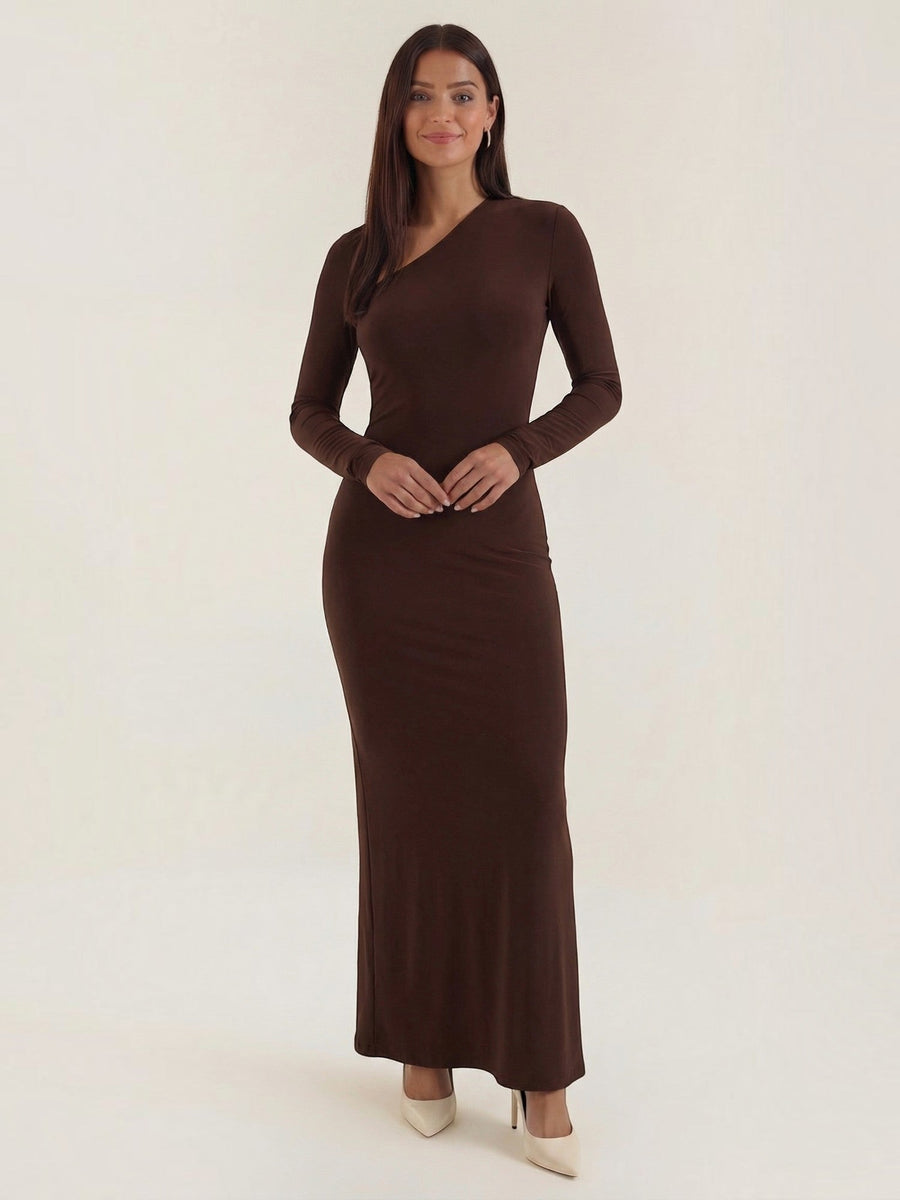 Roberta Asymmetric Neck Bodycon Maxi Dress