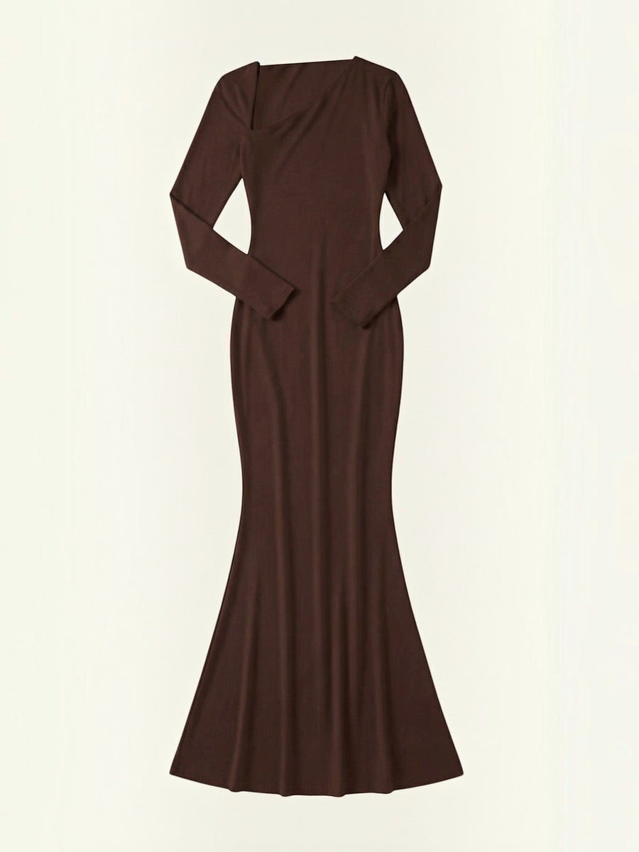 Roberta Asymmetric Neck Bodycon Maxi Dress