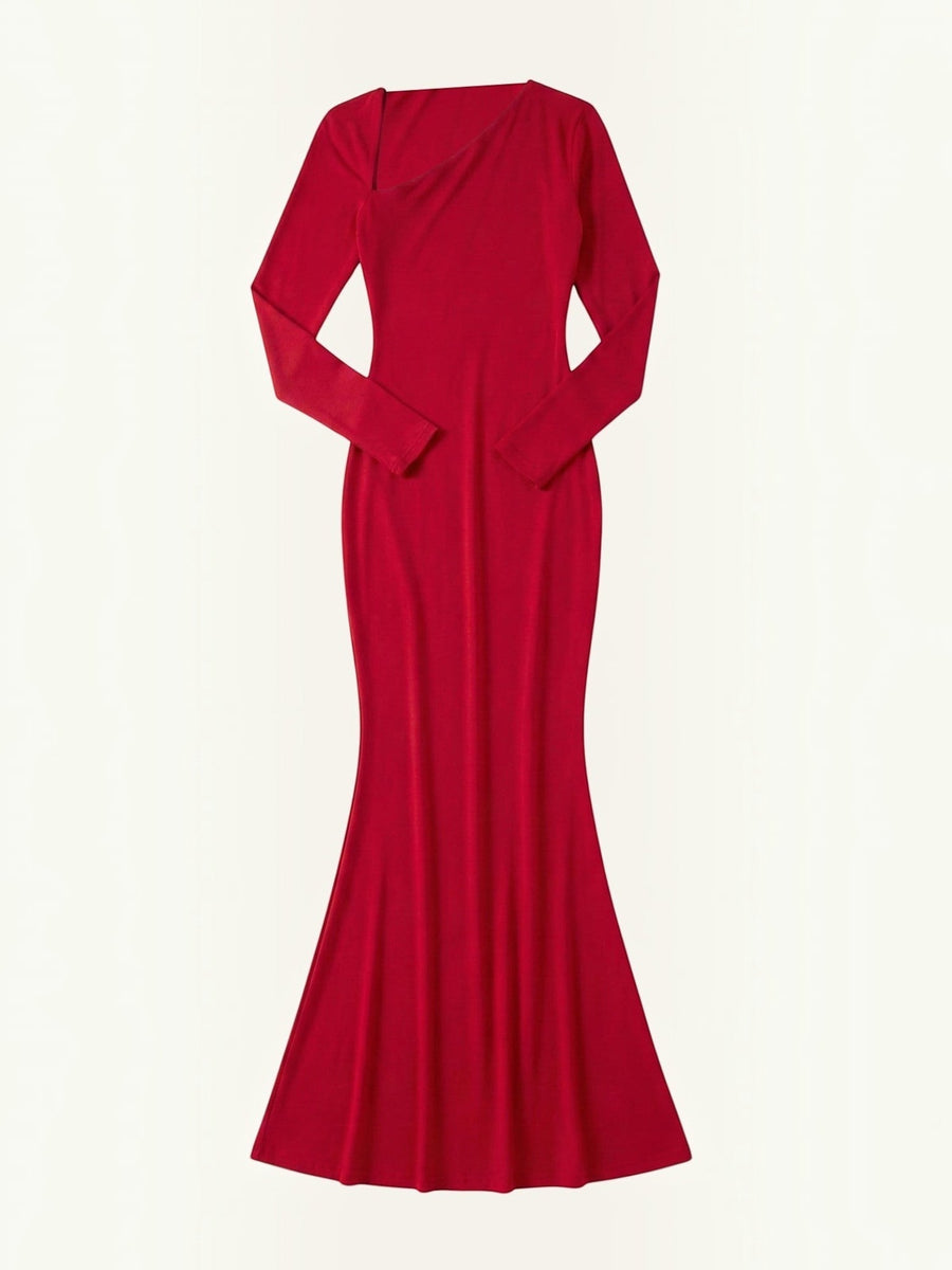 Roberta Asymmetric Neck Bodycon Maxi Dress