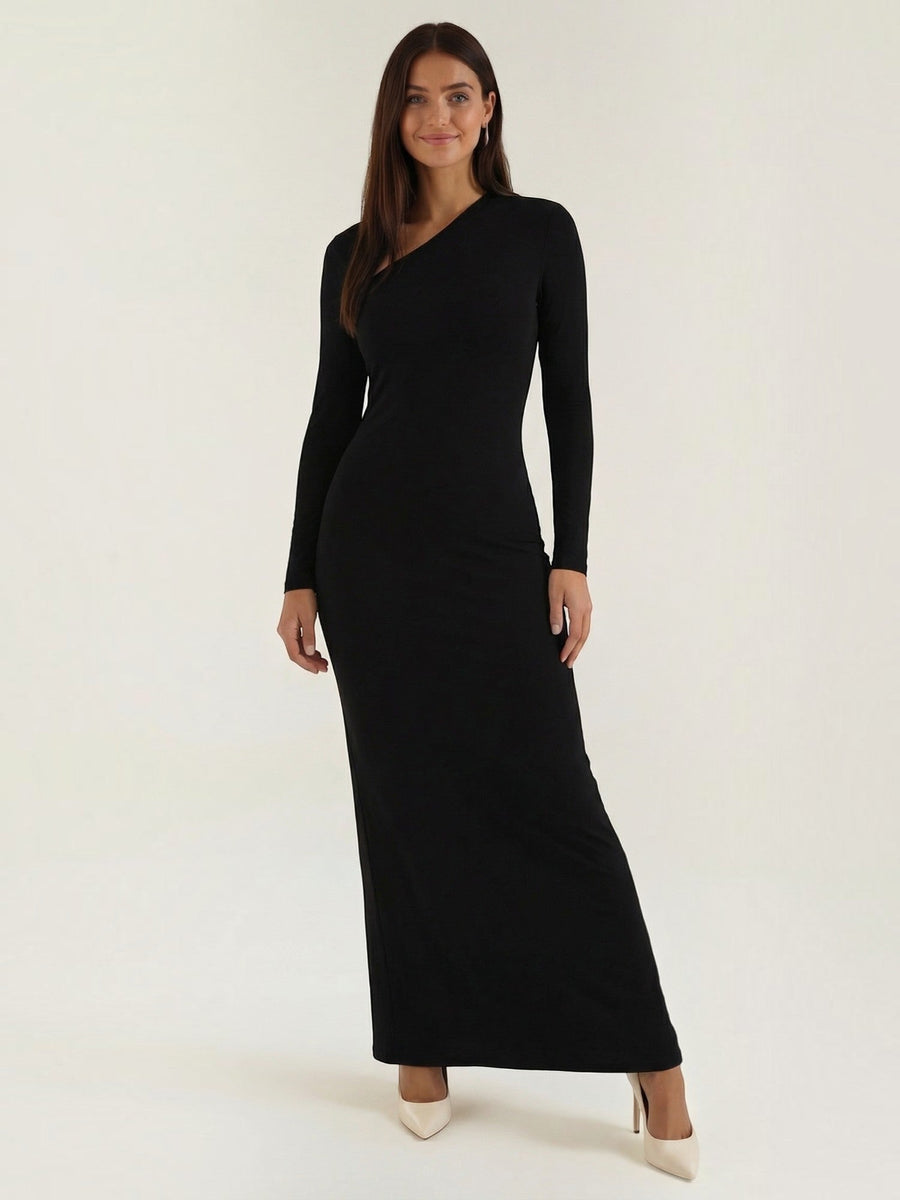 Roberta Asymmetric Neck Bodycon Maxi Dress